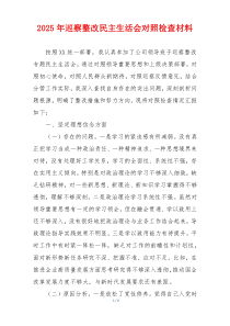2025年巡察整改民主生活会对照检查材料