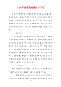 2025年度企业党建工作计划