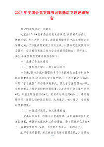 2025年度国企党支部书记抓基层党建述职报告