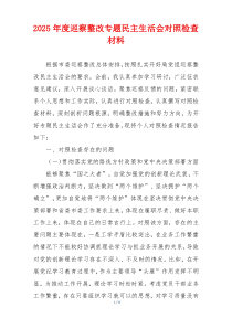 2025年度巡察整改专题民主生活会对照检查材料