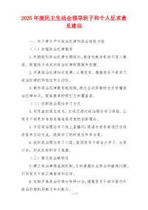 2025年度民主生活会领导班子和个人征求意见建议