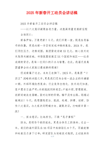2025年新春开工动员会讲话稿