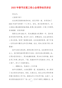 2025年春节后复工收心会领导动员讲话