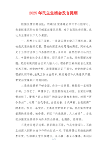 2025年民主生活会发言提纲