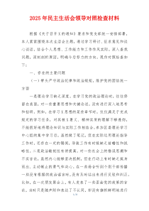 2025年民主生活会领导对照检查材料