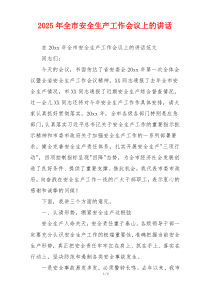 2025年全市安全生产工作会议上的讲话