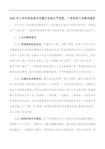 20XX年上半年政法委书记履行全面从严治党一岗双责工作情况报告