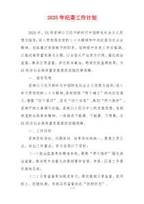 2025年纪委工作计划