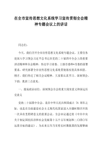 在全市宣传思想文化系统学习宣传贯彻全会精神专题会议上的讲话(资料)