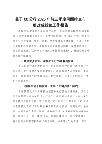 关于XX分行2025年前三季度问题排查与整改成效的工作报告(参考)