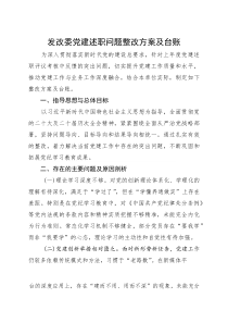 发改委党建述职问题整改方案及台账(参考)