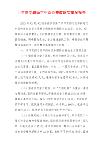 上年度专题民主生活会整改落实情况报告