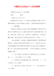 专题民主生活会个人发言提纲