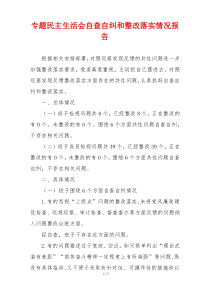 专题民主生活会自查自纠和整改落实情况报告