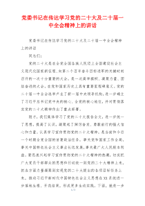 党委书记在传达学习党的二十大及二十届一中全会精神上的讲话