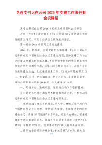 党总支书记在公司2025年党建工作责任制会议讲话