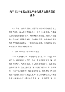 关于2025年度全面从严治党落实主体责任的报告(材料)