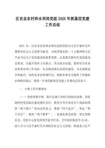 区农业农村和水利局党组2025年抓基层党建工作总结(材料)