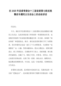 在2025年县委常委会十三届省委第七轮巡视整改专题民主生活会上的总结讲话(材料)