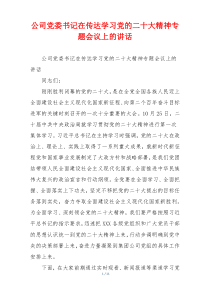 公司党委书记在传达学习党的二十大精神专题会议上的讲话