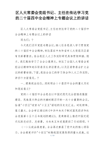 区人大常委会党组书记、主任在传达学习党的二十届四中全会精神上专题会议上的讲话