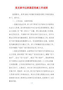 党支部书记抓基层党建工作述职