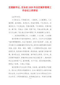 区委副书记、区长在2025年全区城市管理工作会议上的讲话