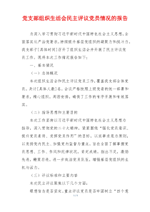 党支部组织生活会民主评议党员情况的报告