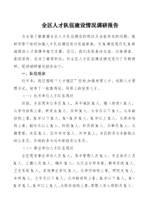 全区人才队伍建设情况调研报告