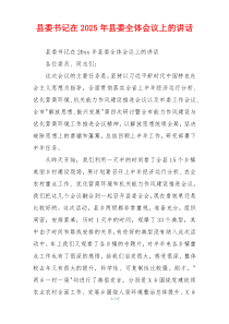 县委书记在2025年县委全体会议上的讲话