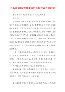 县长在2025年县委农村工作会议上的讲话