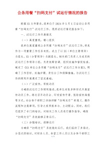 公务用餐“扫码支付”试运行情况的报告