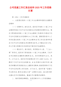 公司党建工作汇报总结和2025年工作思路打算