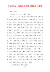 在2025年上半年经济形势分析会上的讲话