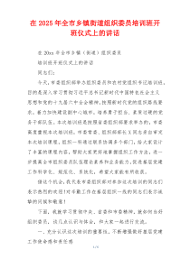 在2025年全市乡镇街道组织委员培训班开班仪式上的讲话