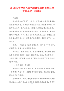 在2025年全市人大代表建议政协提案办理工作会议上的讲话