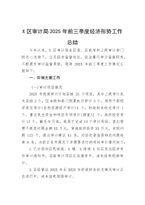 (整理)X区审计局2025年前三季度经济形势工作总结