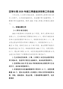 (整理)区审计局2025年前三季度经济形势工作总结