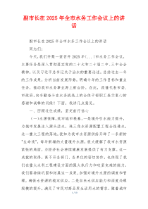 副市长在2025年全市水务工作会议上的讲话