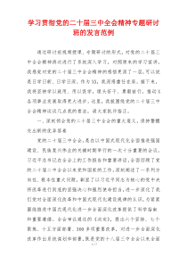 学习贯彻党的二十届三中全会精神专题研讨班的发言范例