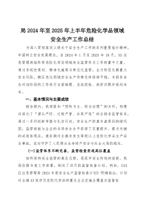 (整理)局2024年至2025年上半年危险化学品领域安全生产工作总结