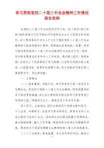 学习贯彻党的二十届三中全会精神工作情况报告范例