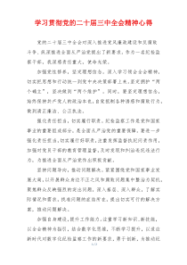 学习贯彻党的二十届三中全会精神心得