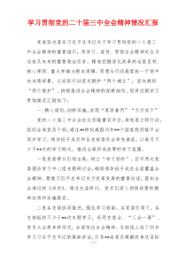 学习贯彻党的二十届三中全会精神情况汇报