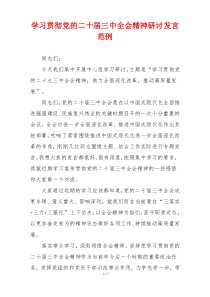 学习贯彻党的二十届三中全会精神研讨发言范例