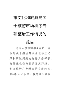 (整理)市文化和旅游局关于旅游市场秩序专项整治工作情况的报告