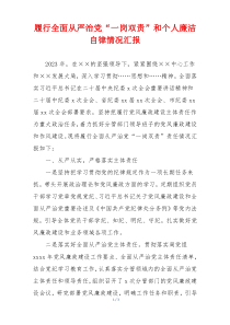 履行全面从严治党“一岗双责”和个人廉洁自律情况汇报