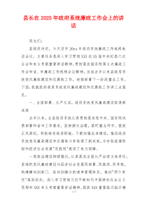 县长在2025年政府系统廉政工作会上的讲话