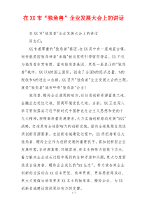 在XX市“独角兽”企业发展大会上的讲话