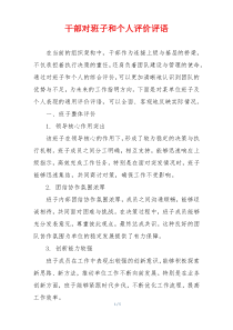 干部对班子和个人评价评语